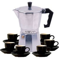 Muvip mv0604 Kaffeemaschine de Aluminium - Fassungsvermögen 6 Tassen - Griff de hitzebeständiges Bakelit ergonomisch - geeignet für Elektro-, Glaskeramik-, Gas- und Induktionskochfelder - Farbe Alumin
