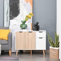 Buffet moderne pour salon avec 3 portes et un tiroir, meuble d'appoint pour salon, 90 x 30 x 72 cm, blanc et naturel