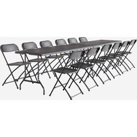 Set de 2 mesas + 12 sillas plegables portátiles para eventos