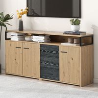 Buffet 150x35x75.9cm 3 portes 3 tiroirs panneau de particules rangement réglable noir et brun clair