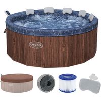 piscina idromassaggio gonfiabile bestway "lay-z-spa toronto" con cartuccia, chemconnect, copertura, 5 poggiatesta effetto legno 7 posti 190x190x70 cm - cod. 6001w