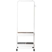 Portant 3 en 1 pour vêtements, chaussures et accessoires, avec 2 paniers à 2 niveaux et 2 crochets latéraux. Chariot de rangement mobile pour salon, chambre, dressing ou entrée (blanc).