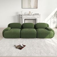 Neche – Canapé modulable 3 places en velours côtelé – Confort élastique – Accoudoirs galbés – Base antidérapante – Longueur 298cm – Vert
