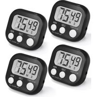 4 Pièces Minuteur de Cuisine Magnétique,Birshe Mini Minuteur de Cuisine Minuterie de Cuisson avec Grand écran LCD Alarme Puissante pour Cuisiner Jouer Cuisiner Faire de l'exercice Noir