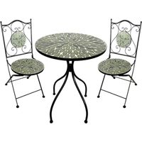 SET TAVOLO MOSAICO DA ESTERNO 'FOGLIARTE' Ø cm 60 x h.75 (tavolo) - cm 38 x h. 46-92 (sedie)