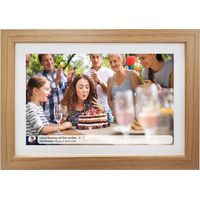 Cornice digitale Denver PFF-1543LW Full HD con Wi-Fi, touchscreen IPS da 15,6" e 16 GB di memoria, colore legno chiaro.