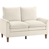 146 cm Zweisitzer Sofa, Chenille-Sofa mit doppellagiger Polsterung, Federkissen, tiefem Sitz, hoher Rückenlehne, Creme