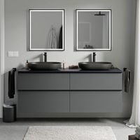 Unterschrank Bernstein LAVOA 160cm für Aufsatzwaschbecken Badmöbel: Anthrazit matt, Metallgriff: Anthrazit matt, Waschtischplatte: Mitternachtsblau matt