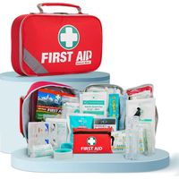 Trousse de premiers soins (215 pièces) + mini trousse de premiers soins de 43 pièces en prime pour la maison, la voiture, le camping, le bureau, le bateau et les voyages (Rouge)