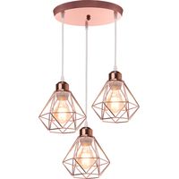 Vintage Pendant Light 3 Lights Spiral Mini Diamond Cage Shade Hanging Ceiling Lamp Chandelier with Lampshade for Living Room Kitchen Island Restaurant Rose Gold