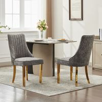 Chaises de salle à manger en chenille floquée en rayonne, avec revêtement en tissu et pieds en acier inoxydable doré, lot de 2, gris