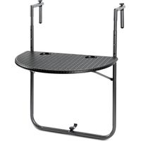SWANEW Balkonhängetisch, Balkontisch zum Hängen, Hängetisch klappbar Beistelltisch Gartentisch, Klapptisch mit 3 Höhen, 2 Tassenhalterungen, in Rattan-Optik, 60x40 cm Schwarz
