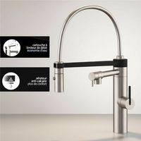 Robinet de cuisine mitigeur pour évier inox avec douchette gris et noir 44 cm avec bec mobile