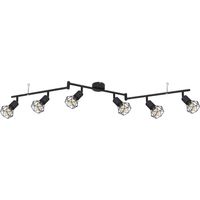 Globo – Plafonnier à spot rétro 6 flammes métal noir – Spots orientables grillagés – 6x douilles E14 – Longueur 120 cm – Classe de protection IP20 - LXH 120 X