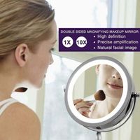 NALOOKAMIC Miroir Grossissant Lumineux de Rotation à 360°Miroir Maquillage, Miroir Grossissant x10 Miroir Maquillage Lumineux Miroir Coméstique Pivotant Double Face Avec Support deMiroir Sur Pied Miro