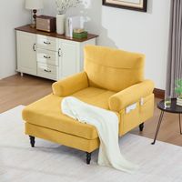 Canapé Relax, Canapé de salon et de chambre, Fauteuil avec Poches Latérales, pieds en bois, Chenille - Jaune