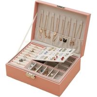 (Size : Rosa) Leather Jewelry Organizer Case, Organizer Box With Zipper