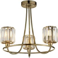 Endon Berenice Plafonnier semi-affleurant à 3 bras multiples avec abat-jour en verre et laiton antique