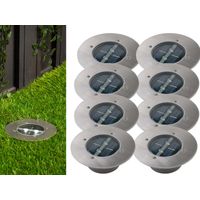 Solar LED Bodeneinbaustrahler 8er SET für Außen, Edelstahl rund Ø14cm IP67