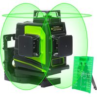 Huepar 3 x 360 laser a linee incrociate verde, livella laser autolivellante commutabile con laser a linee 3D a 360 gradi con funzione a impulsi, porta di ricarica USB, inclusa batteria al litio e supp