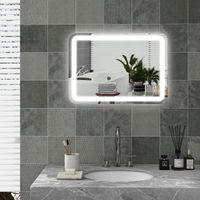 Miroir LED Bad 70 x 50 cm, verre trempé argenté, 3 températures lumineuses, interrupteur tactile, IP44, antibuée automatique, fonction mémoire