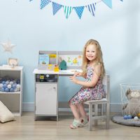 Ensemble table et chaise en bois pour enfants de 5 ans et plus, comprenant un bureau et une chaise d'écolier, coloris blanc et gris.
