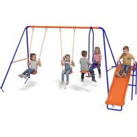 Ensemble de balançoires 4 en 1 pour enfants : 2 balançoires individuelles, 1 balançoire à bascule, 1 toboggan multicolore