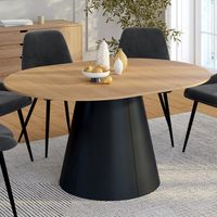 ANGELE mesa de comedor redonda extensible, 4-8 plazas, madera efecto haya y pata negra, 110-150 cm