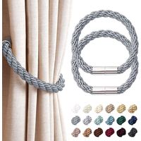 2er-Set magnetische Gardinenhalter, modernes und schlichtes Design – Praktische, dekorative Raffhalter aus geflochtenem Seil für dünne und dicke Gardinen, für Fenster in Wohn- und Büroräumen (Grau)