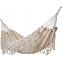 Beige Gartenhängematte mit Fransen, Zweipersonenschaukel, 150 x 200 cm (XXL), Tragkraft 150 kg