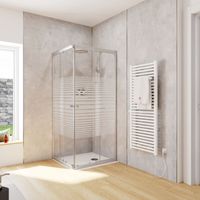 Schulte Duschkabine Corner Eckeinstieg mit Schiebetüren, Montage auf Duschwanne oder Fliese, Glas: 4 mm ESG Sicherheitsglas Dekor Querstreifen, Profil: Silberfarben, Größe: 75 x 80 x 180 cm