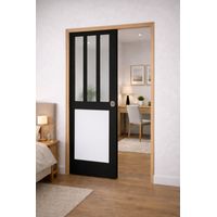 Puerta corredera de taller negra, blanca con cristalera de H204 x L73 cm, empotrada, kit de acabado Gd Menuiseries