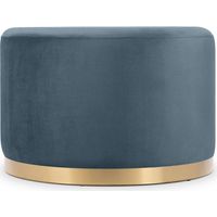 Pouf CHARLOTTE II aus samt in Celadonblau und goldfarbenem Metall