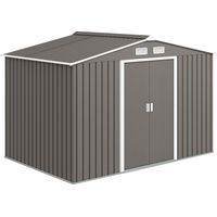 Casetta da Giardino 4.9 m² con Fondazione, 4 Prese d'Aria e 2 Porte Scorrevoli, Capanno Porta Attrezzi in Lamiera d'Acciaio, 277x195x192 cm, Grigio