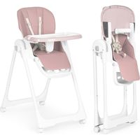 Hochstuhl futterungsstuhl hohenverstellbare riemen aus oko leder doppeltablett rosa ecotoys