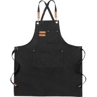 Black Canvas Aprons, Work Aprons for Men and Women, Cooking Aprons with Adjustable Strap and 3 Pockets