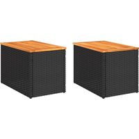 Vidaxl – Table d'appoint de jardin 2 pièces – Résine tressée noire – Dessus en bois massif – Dimensions 55x34x37 cm – Idéale pour terrasses et balcons