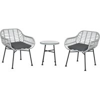 Set Mobili da Giardino in Rattan PE da 3 Pezzi, Salotto da Esterno con 2 Sedie e Tavolino con Ripiano in Vetro per Terrazza e Bistrò, Grigio