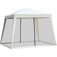 Gazebo Impermeabile con Zanzariere da Giardino Esterno Tendone in Poliestere 3 x 3 x 2.45 m Beige