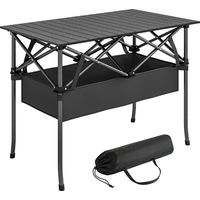 Opvouwbare en verrijdbare picknicktafel, draagbare campingtafel met gaasplank en draagtas voor buitengebruik, zwart