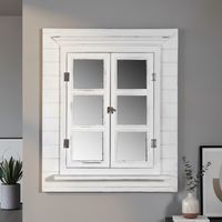 Melko Wandspiegel mit Fensterläden 64x54cm Shabby Chic Weiß Spiegelfenster mit Ablage Hängespiegel mit Fenster Fotorahmen 13x13 cm