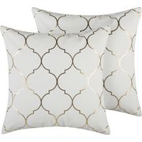 Lot de 2 Coussins Décoratifs Motif Marocain 45 x 45 cm en Coton Blanc et Doré Alyssum