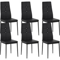 Juego de 6 Sillas de Comedor Tapizada en PU con Respaldo Alto con Botones y Patas de Acero Diseño Moderno Negro