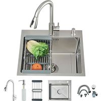 Évier de cuisine multifonctionnel avec robinet amovible et distributeur de savon, finition brossée (50 x 45 cm)
