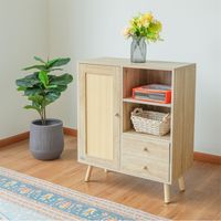 Abrihome Rattan Sideboard, Wooden Cupboard with 2 Drawers , Cabinet for Dining Living Room Entryway, 76D x 35W x90H CM