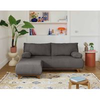 Cristal - 3-sitzer sofa - schlaffunktion und bettkasten und hocker - aus strukturiertem samt - dunkelgrau