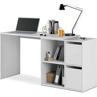 Scrivania Multiposizione Angolare O Dritta Reversibile Con 4 Ripiani Chiusi Vani A Giorno Ufficio Studio Casa Gaming Design Moderno Minimal 152 x 49 x 74 Cm Bianco