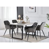 AINPECCA 1.5M White Dining Table and Velvet Chairs 4 Set Padded Chairs Home Kitchen(1 TABLE+4 Grey CHAIRS)