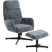 Polstersessel mit Fußhocker, Lounge-Sessel mit hoher Rückenlehne, Metallbasis, für Wohnzimmer, Schlafzimmer, Grau