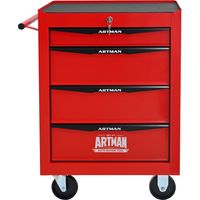 Coffre à outils roulant métal 4 tiroirs armoire affûtage 50 cm glissières à billes acier Rouge Noir